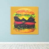 Dubbele Deluxe Hamburger met kaas Canvas Afdruk (Insitu (Houten vloer))