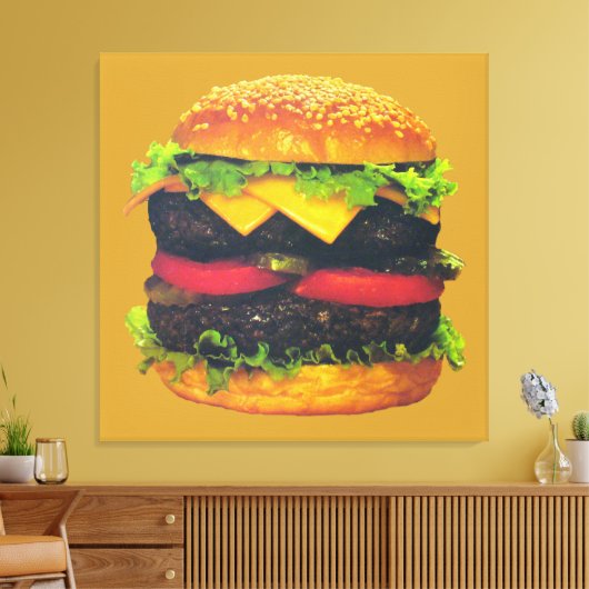 Dubbele Deluxe Hamburger met kaas Canvas Afdruk (Insitu (Woonkamer))