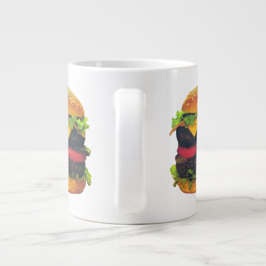 Dubbele Deluxe Hamburger met kaas Grote Koffiekop (Achterkant)