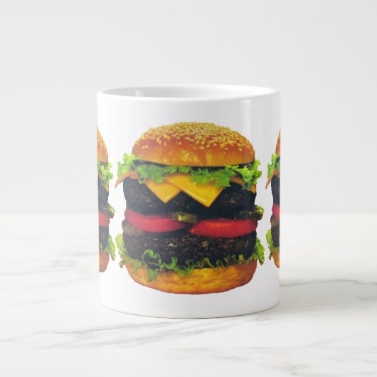Dubbele Deluxe Hamburger met kaas Grote Koffiekop (Voorkant)