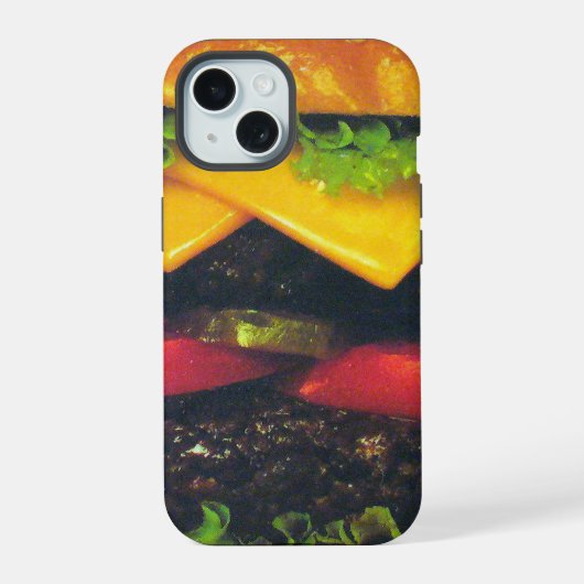 Dubbele Deluxe Hamburger met kaas iPhone 15 Hoesje (Achterkant)
