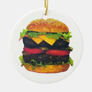 Dubbele Deluxe Hamburger met kaas Keramisch Ornament