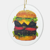 Dubbele Deluxe Hamburger met kaas Keramisch Ornament (Links)