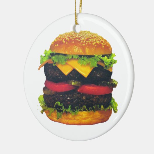 Dubbele Deluxe Hamburger met kaas Keramisch Ornament (Links)