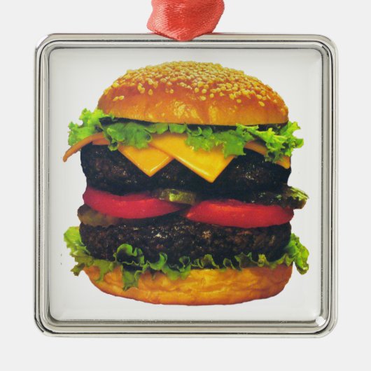 Dubbele Deluxe Hamburger met kaas Metalen Ornament (Voorkant)