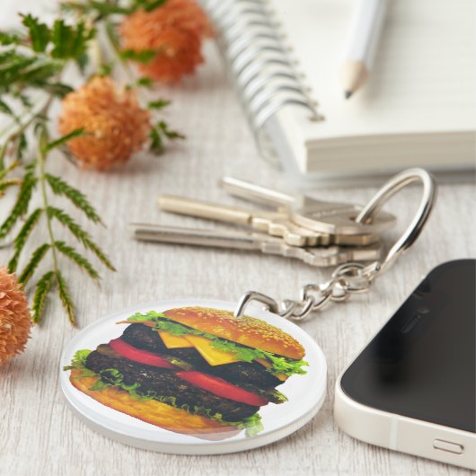 Dubbele Deluxe Hamburger met kaas Sleutelhanger (Voorkant Rechts)