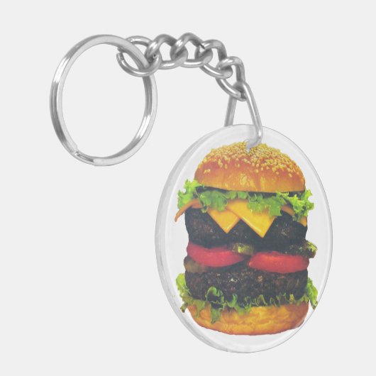 Dubbele Deluxe Hamburger met kaas Sleutelhanger (Voorkant Links)