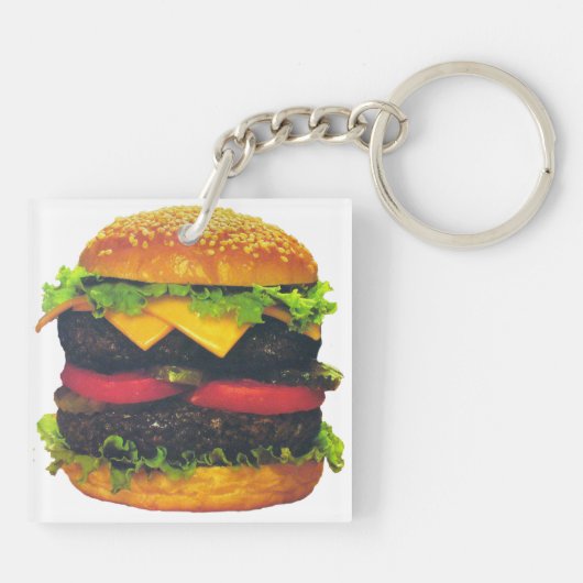 Dubbele Deluxe Hamburger met kaas Sleutelhanger (Achterkant)