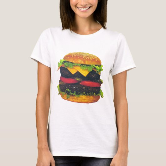 Dubbele Deluxe Hamburger met kaas T-shirt (Voorkant)