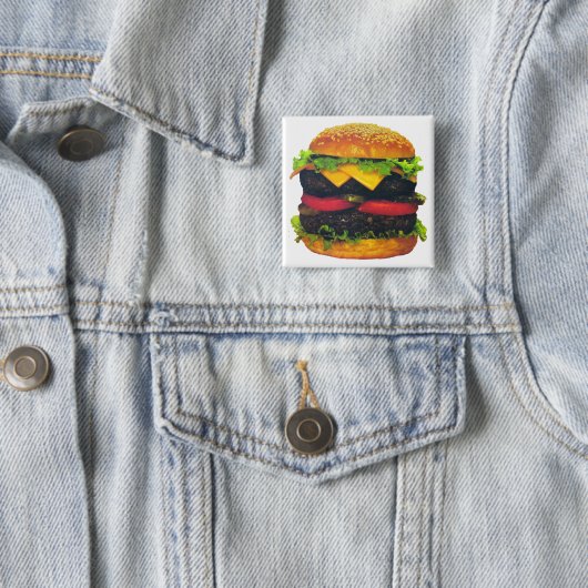 Dubbele Deluxe Hamburger met kaas Vierkante Button 5,1 Cm (In situ)