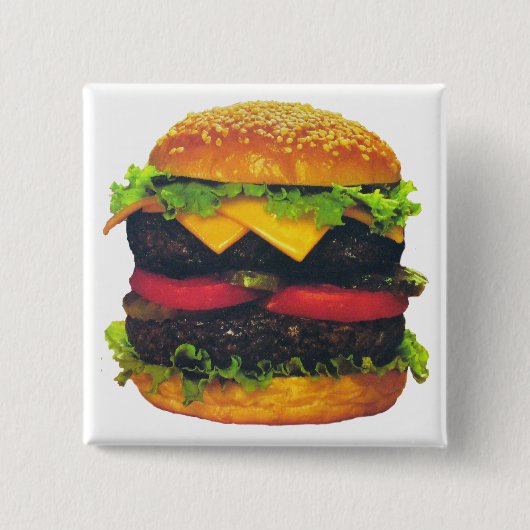 Dubbele Deluxe Hamburger met kaas Vierkante Button 5,1 Cm (Voorkant)
