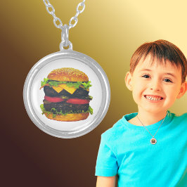 Dubbele Deluxe Hamburger met kaas Zilver Vergulden Ketting
