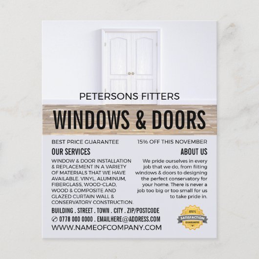 Dubbele deuren, raam- en deurfitter flyer (Voorkant)