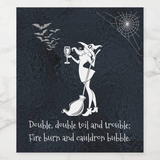 Dubbele dubbele wol en Trouble Wine Witch Wijn Etiket (Enkel label)