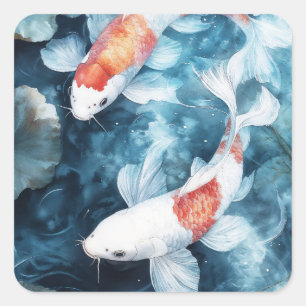 Dubbele elegantie van Koi en Lotusreflecties Vierkante Sticker