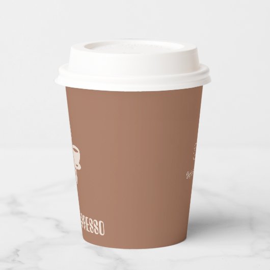 Dubbele espresso Een mix van elegantie en warmte Papieren Bekers (Links)