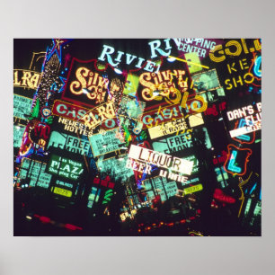 Dubbele exposure, Casino Signs, Las Vegas. Poster