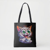 Dubbele Expresso Cat Cartoon Tote Bag (Voorkant)