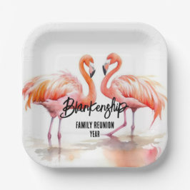 Dubbele Flamingo Familie Reünie Party Essentials Papieren Bordje