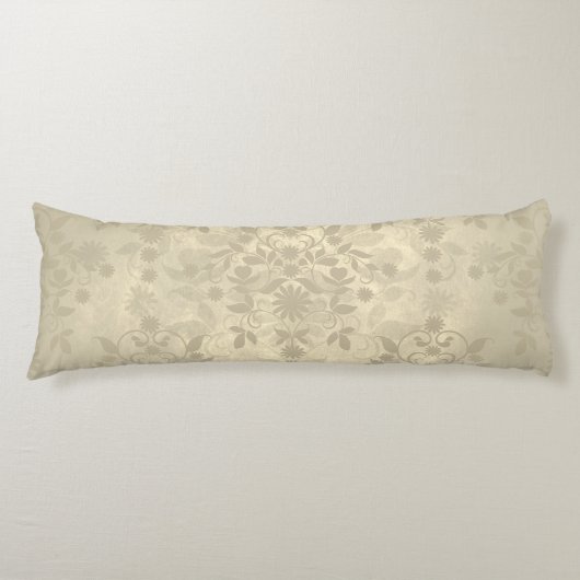 Dubbele Floral Damask Neutral Warm Cream Tan Lichaamskussen (Voorkant)