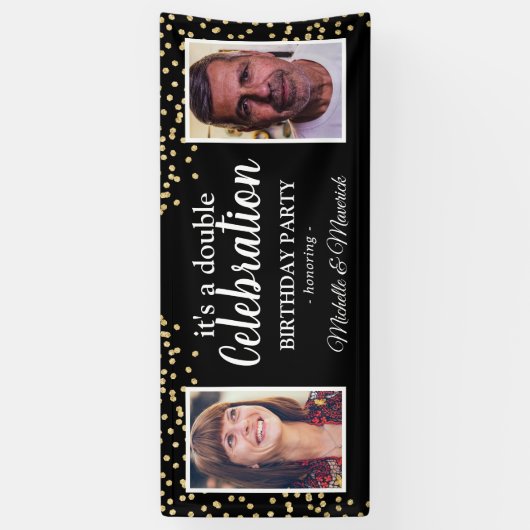 Dubbele foto 2 persoon verjaardagsfeestbanner spandoek (Verticaal)