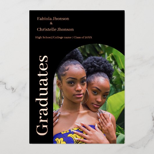 Dubbele foto afstuderen klasse van 2023 afstuderen folie uitnodiging (Voorkant)