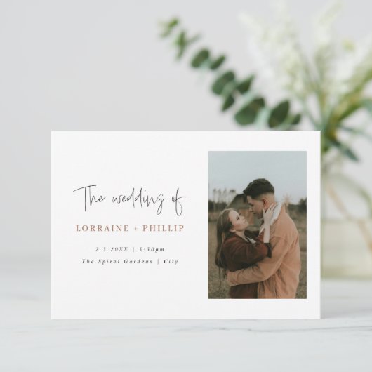 Dubbele foto eenvoudige bruiloft uitnodiging (Staand voorkant)