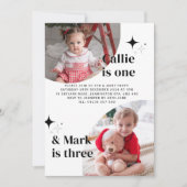 Dubbele foto gezamenlijke verjaardagsuitnodiging kaart (Voorkant)