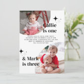 Dubbele foto gezamenlijke verjaardagsuitnodiging kaart (Staand voorkant)