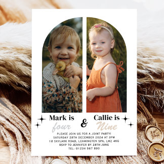 Dubbele foto gezamenlijke verjaardagsuitnodiging kaart