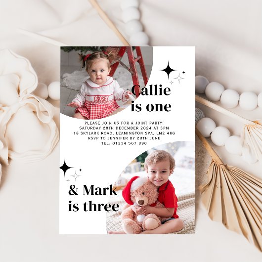 Dubbele foto gezamenlijke verjaardagsuitnodiging kaart