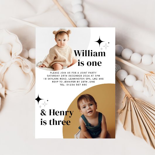 Dubbele foto gezamenlijke verjaardagsuitnodiging kaart