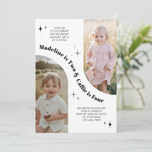 Dubbele foto Joint Arch Verjaardag Uitnodiging (Staand voorkant)