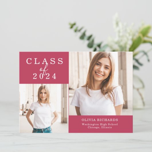 Dubbele foto | Klasse 2023 Afstuderen Aankondiging (Staand voorkant)