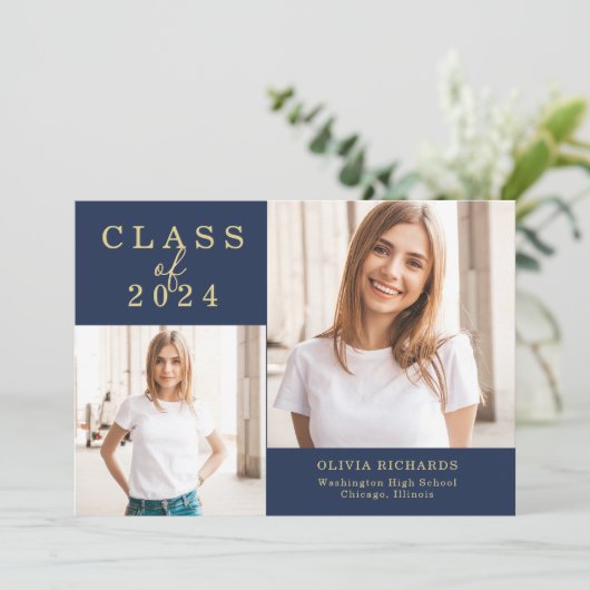 Dubbele foto | Klasse 2023 Afstuderen Aankondiging (Staand voorkant)