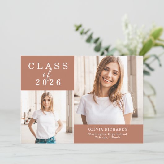 Dubbele foto | Klasse 2025 Afstuderen Aankondiging (Staand voorkant)