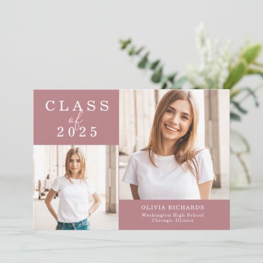 Dubbele foto | Klasse 2025 Afstuderen Aankondiging (Staand voorkant)