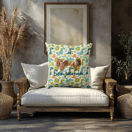 Dubbele foto kussen met harten en kawaii dinosauru