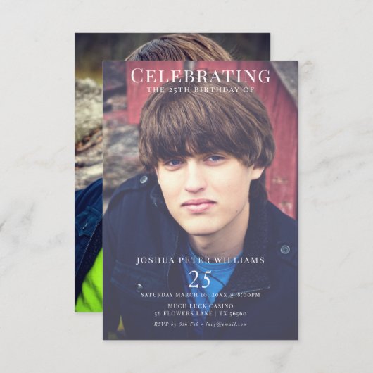 Dubbele foto mannelijke 25e verjaardag kaart (Voorkant / Achterkant)