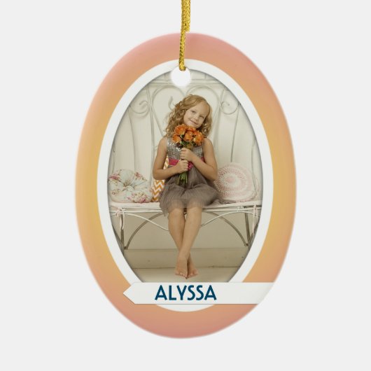 Dubbele foto ovale kerstornament keramisch ornament (Voorkant)
