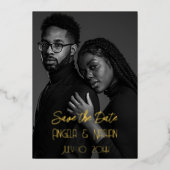 Dubbele foto Sla de datums op met Folie Uitnodiging (Voorkant)