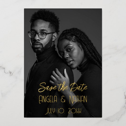 Dubbele foto Sla de datums op met Folie Uitnodiging (Voorkant)