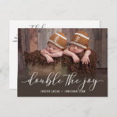 Dubbele foto van Joy Twin Birth Aankondigingskaart (Voorkant / Achterkant)