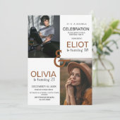 Dubbele Foto Verjaardag Modern Wit zwart Kaart (Staand voorkant)