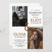 Dubbele Foto Verjaardag Modern Wit zwart Kaart (Voorkant / Achterkant)