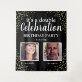 Dubbele foto Zwart Goud Verjaardagsbanner Wandkleed (Voorkant)