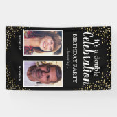 Dubbele foto Zwart Goud Verjaardagsfeest Spandoek (Horizontaal)