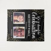 Dubbele foto zwart gouden verjaardagsbanner wandkleed (Voorkant (horizontaal))