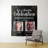 Dubbele foto zwart gouden verjaardagsbanner wandkleed (In situ)
