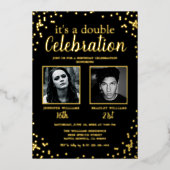 Dubbele foto zwarte gouddag folie uitnodiging (Voorkant)